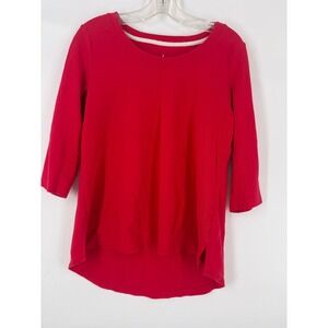 Isaac Mizrahi Live Red 3/4 Sleeve Hi Lo Hem Crew Neck Top Women's Size Medium